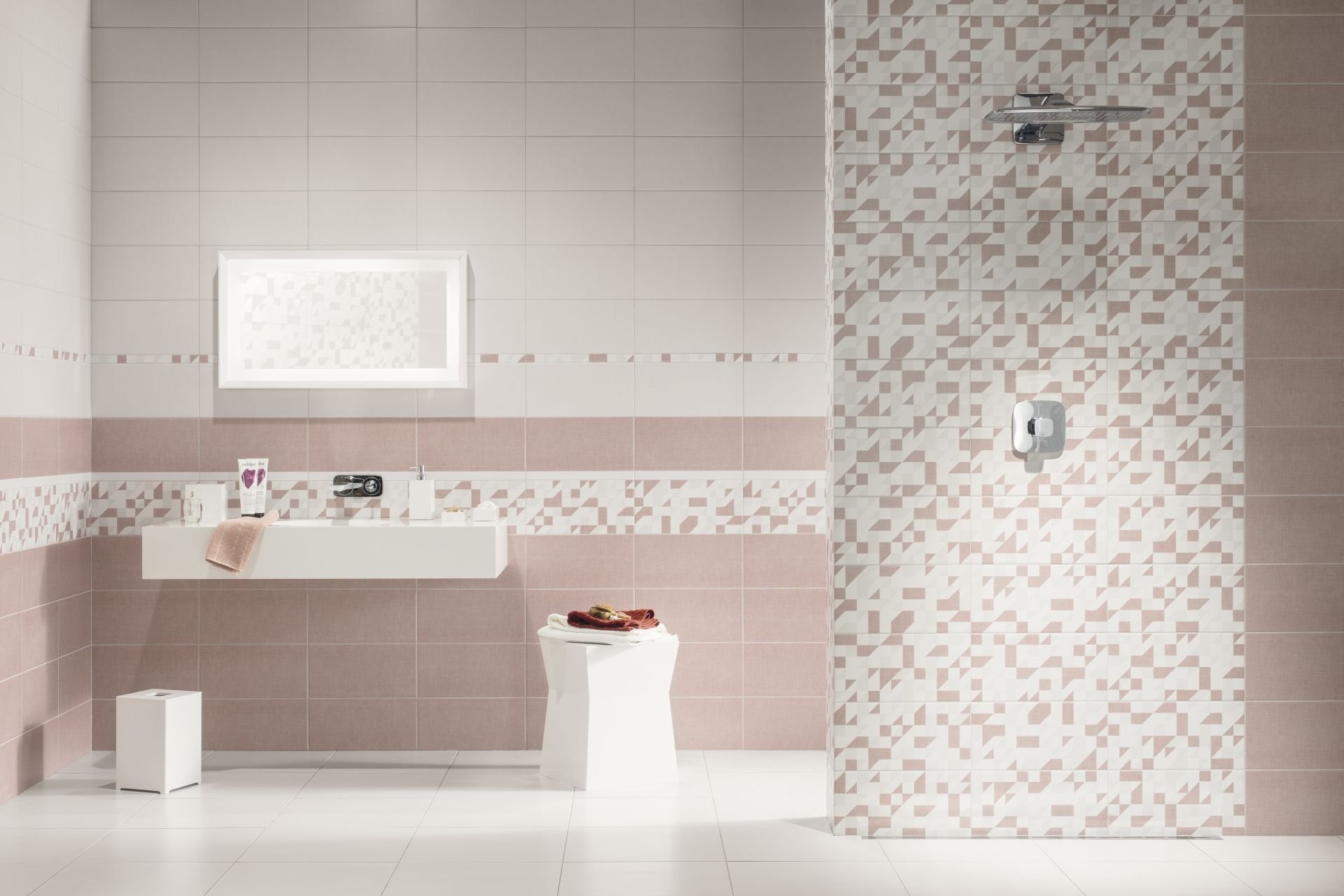 #RAKO #Tess #Obklady a dlažby #Koupelna #Klasický styl #bílá #růžová #Matný obklad #Střední formát #350 - 500 Kč/m2 #new #inserta 